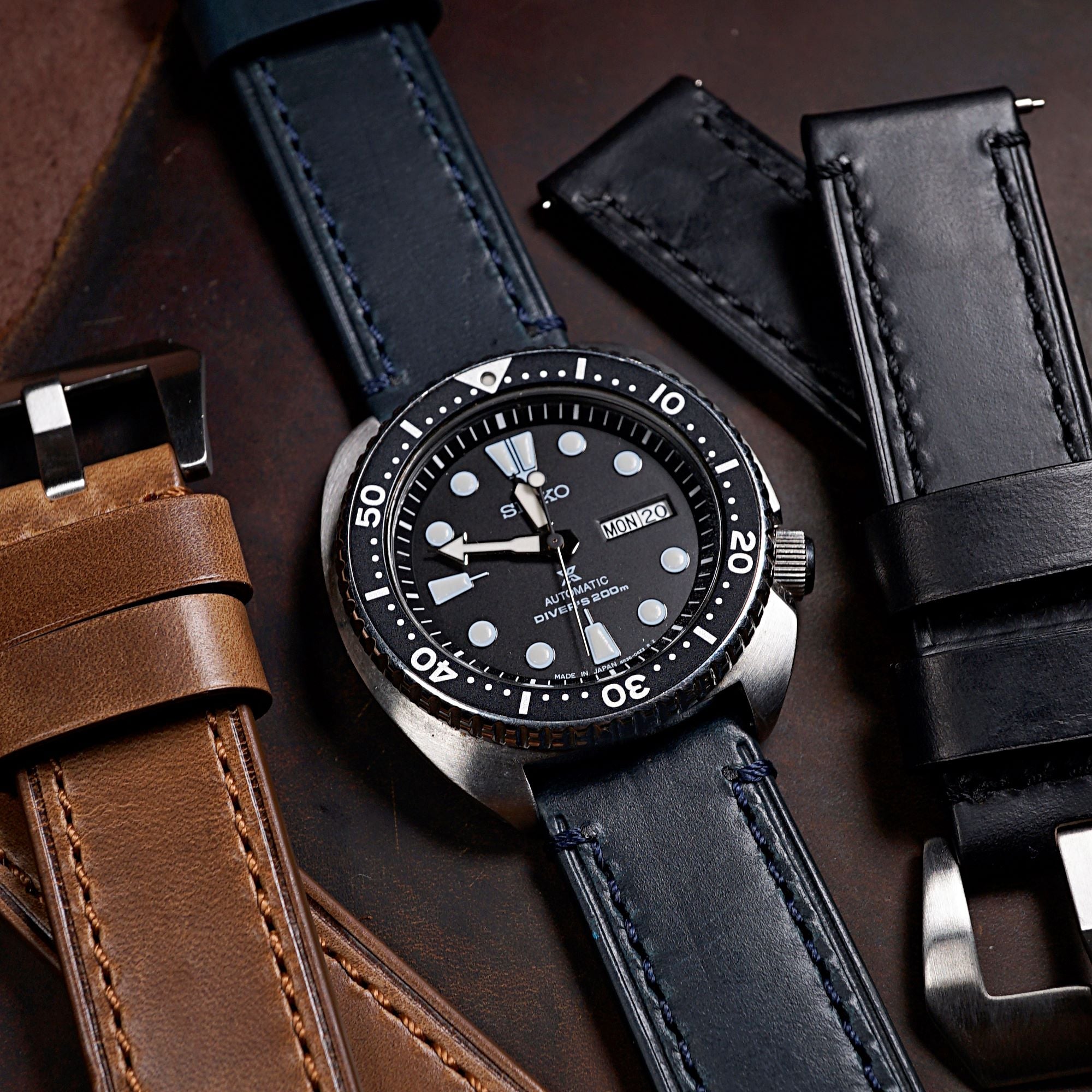 Horween online Chromexcel Navy Full Stitch Leather Watch Strap