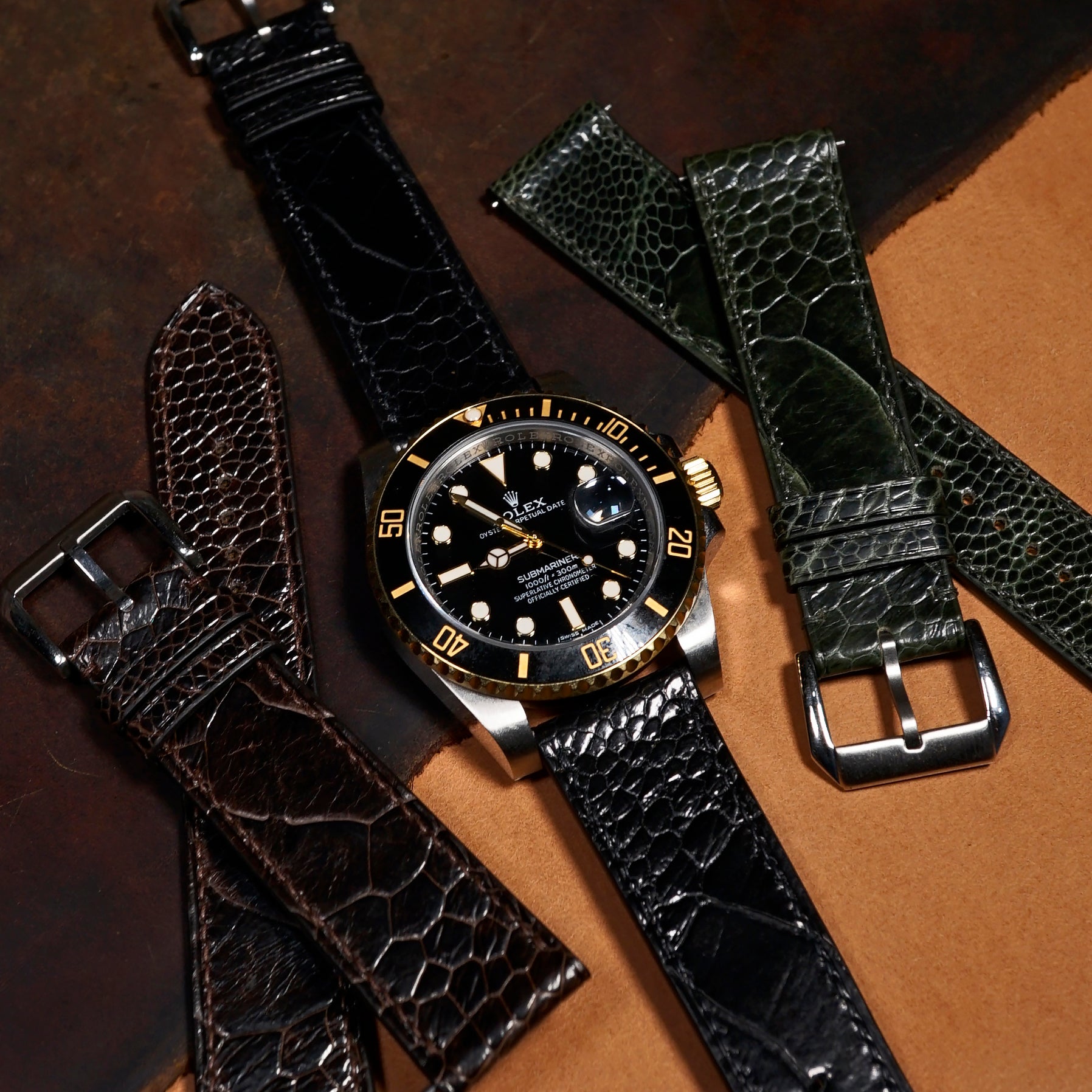 Ostrich Leather Watch Strap in Black Nomad Watch Works Intl