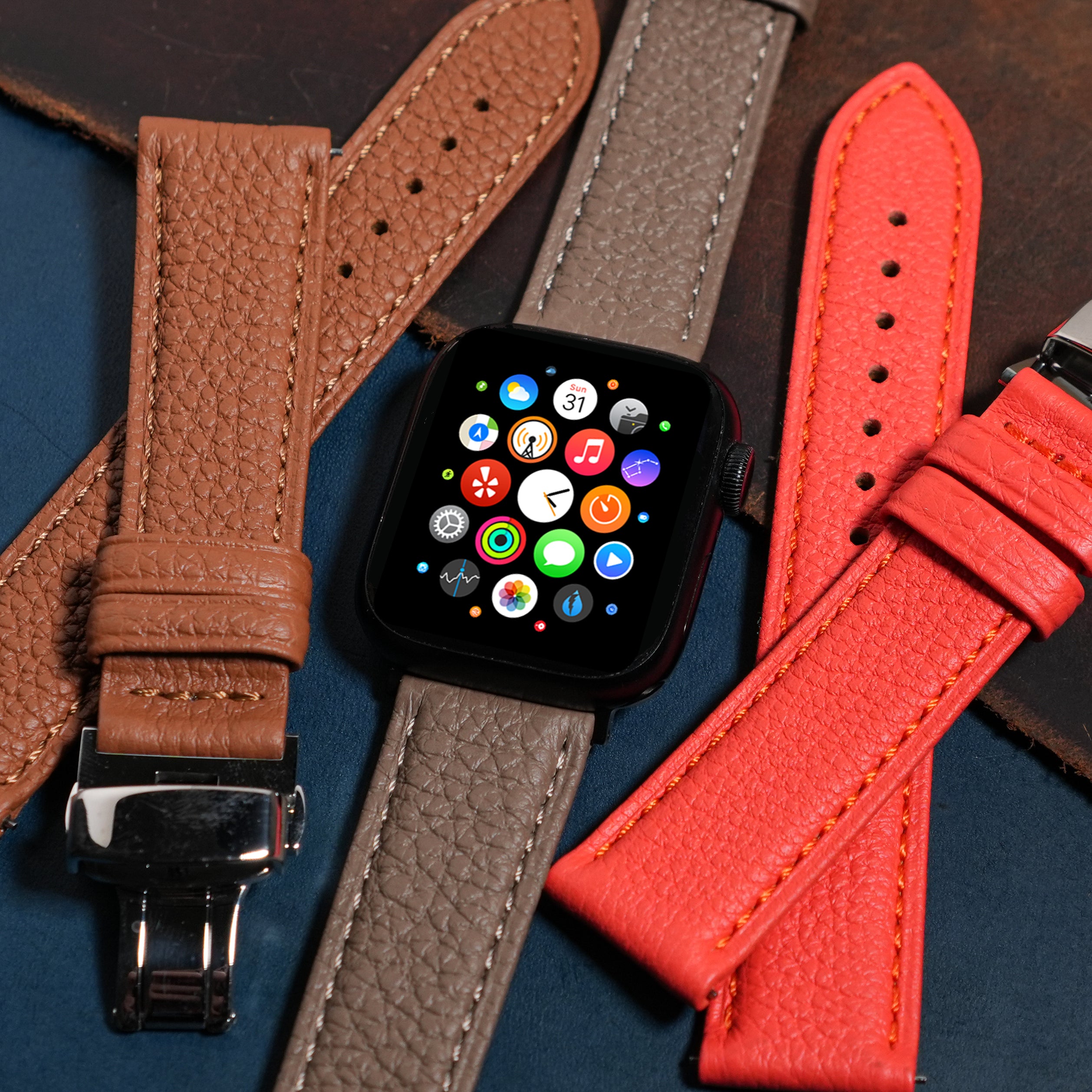 German Togo calfsikin Apple watch strap with newest the most comfortable D buckle, free engraving, anniversary gift, personalized gift