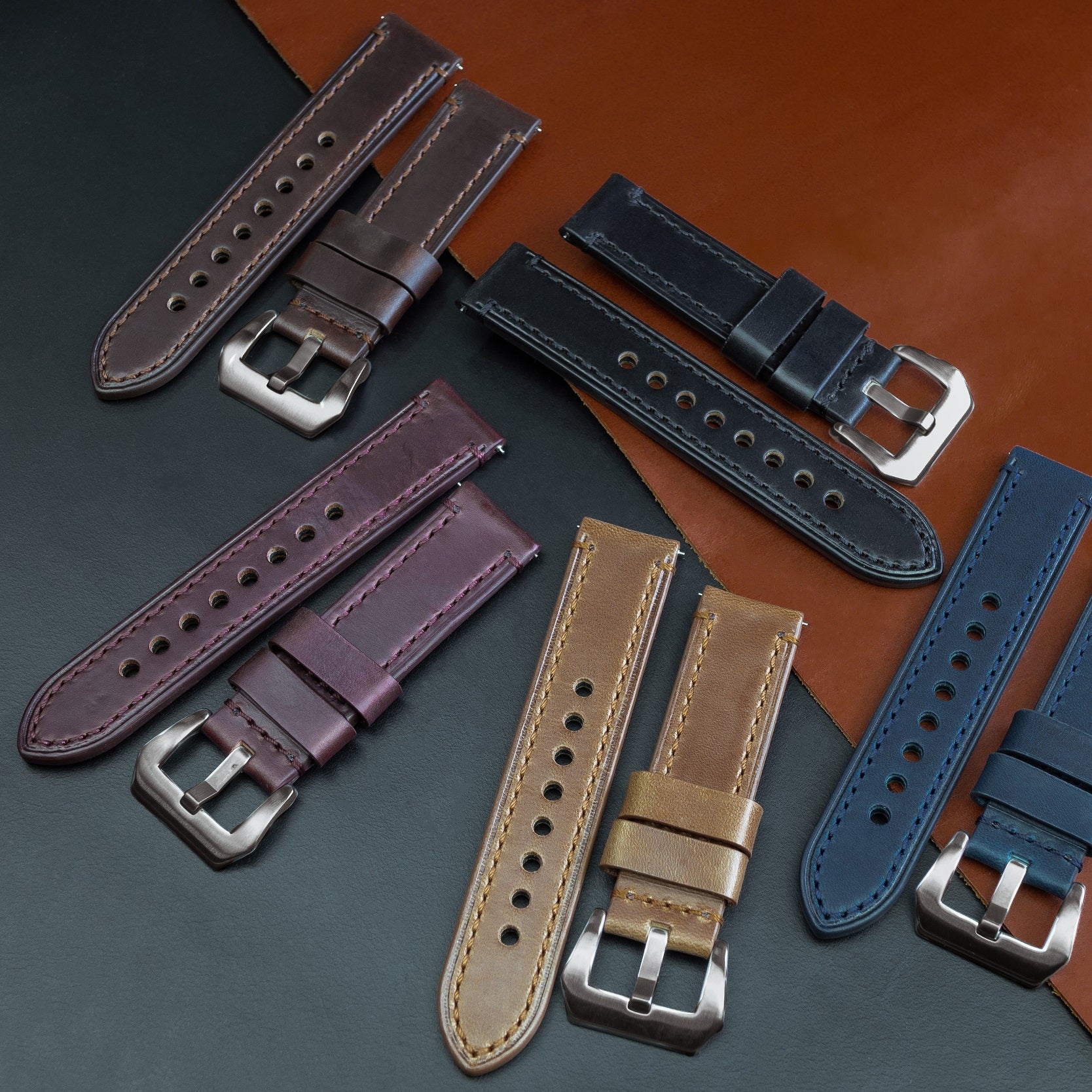 Horween Chromexcel Brown Full Stitch Leather Watch hotsell Strap